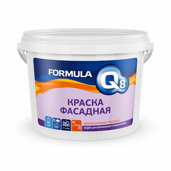 Краска ВД Formula Q8, акриловая, фасадная, матовая, белая, 1.4 кг