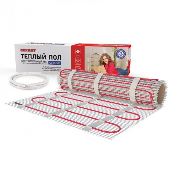 Тёплый пол REXANT (нагревательный мат) Classic RNX -3,0-450 (площ 3,0 м2 (0,5 х 6,0 м)), 450 Вт