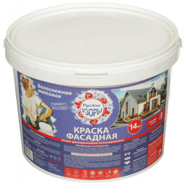 Краска ВД Русские узоры фасадная белоснежная, 14 кг