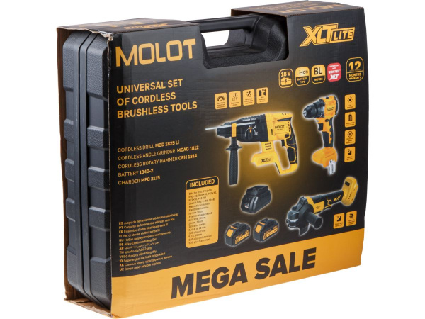 Набор аккум. инструмента MOLOT XLT Lite SET УШМ+Перфоратор+Шуруповерт (MCAG 1812 + CRH 1814 + MBD 18