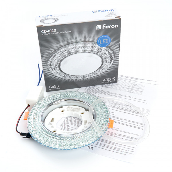 Светильник встраиваемый Feron 4020 GX53+LED подсветка 4000K прозрачный 