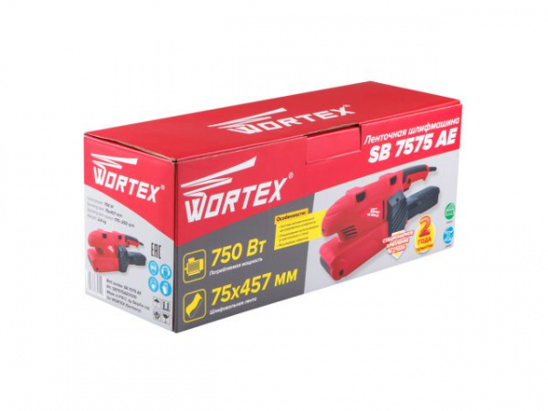 Шлифмашина ленточная WORTEX SB 7575 AE в кор. (750 Вт, лента 75х457 мм, регул. оборотов, авт. центри