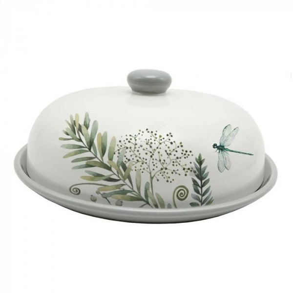 Блюдо керамика, круглое, 23 см, с крышкой, Дикий папоротник, Prima Collection, PC73WF23/HC604R-C3