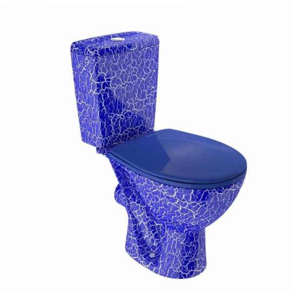 Унитаз-компакт "Соло" синий кракелюр (гориз, нижн, сид. полип., 2-кн.арм.) (Rosa)
