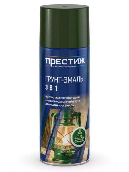 Грунт-эмаль аэрозольная, Престиж, 3в1, алкидная, черная, 520 мл