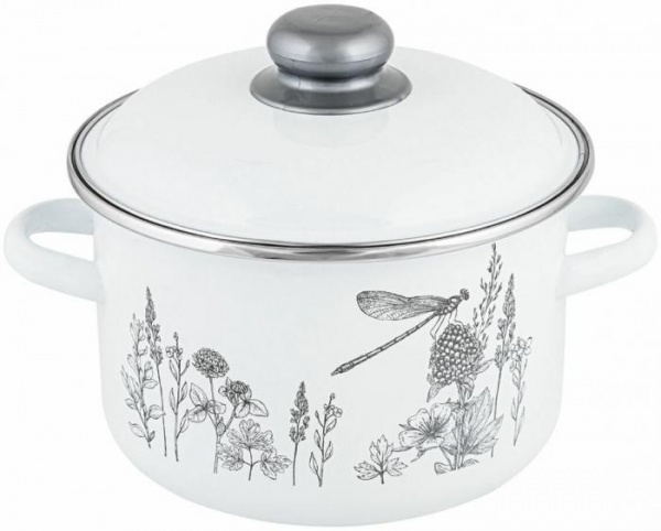 Кастрюля эмалированная сталь, 3 л, с крышкой, крышка сталь, Appetite, Flora-2, 1RD181M, индукция