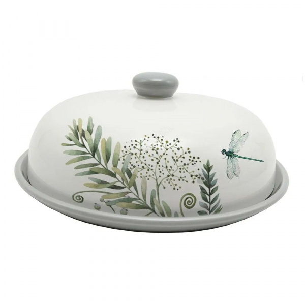 Блюдо керамика, круглое, 23 см, с крышкой, Дикий папоротник, Prima Collection, PC73WF23/HC604R-C3